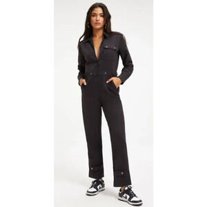 GOOD AMERICAN Black Desert Flightsuit Zip Front Long Sleeve Jumpsuit-Size 2/Med